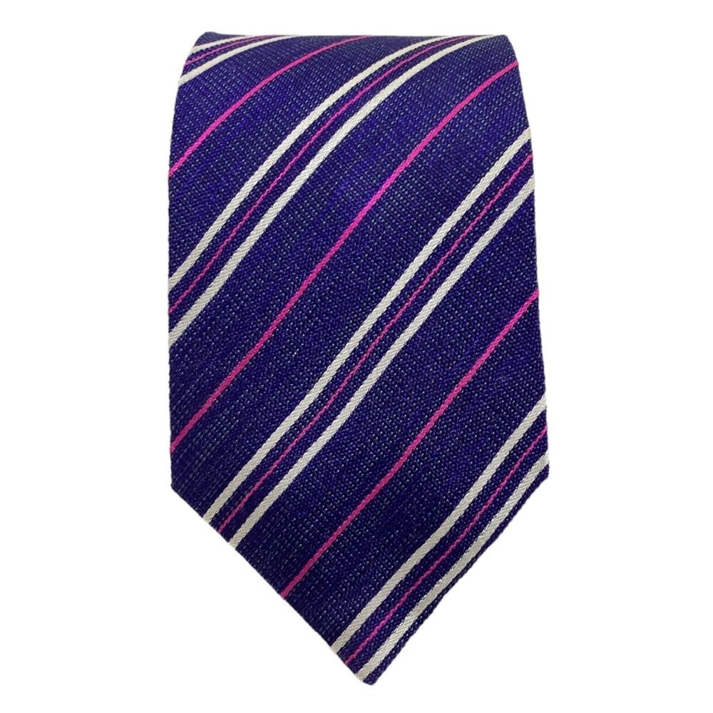 PAOLO DA PONTE Purple Striped Silk Tie HMade Italy 59"-2.75" EC